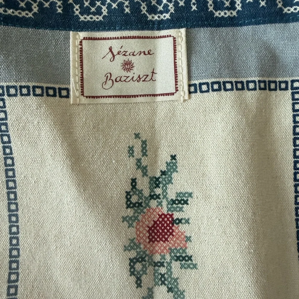Vintage Floral Canvas Tote Bag in Cream and Blue Sezane Baziszt - Picture 5 of 5